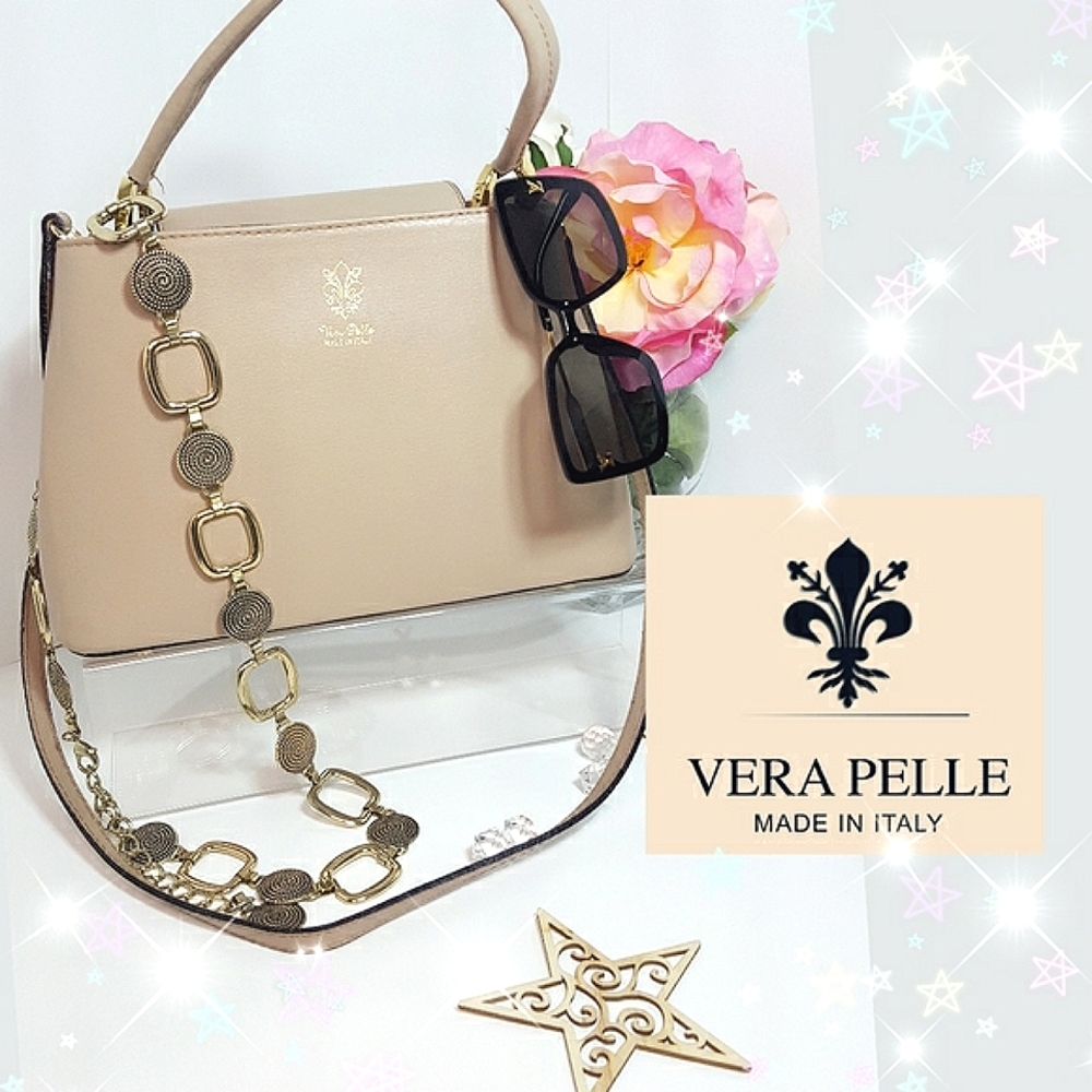 Vera Pelle Italy🌾Tan Leather With Flap Top|Handbag☆Shoulder Bag☆Crossbody